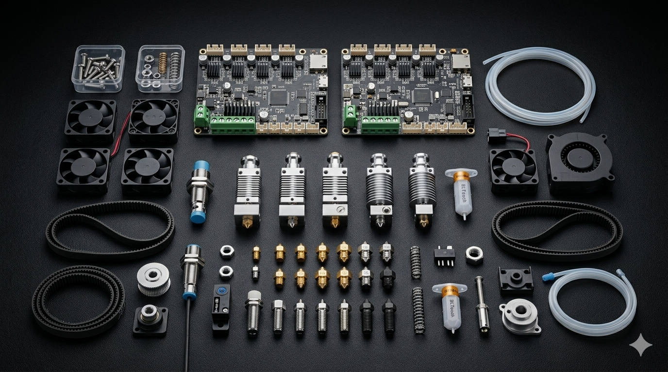 Repuestos originales — hotends, nozzles, motherboards, sensores